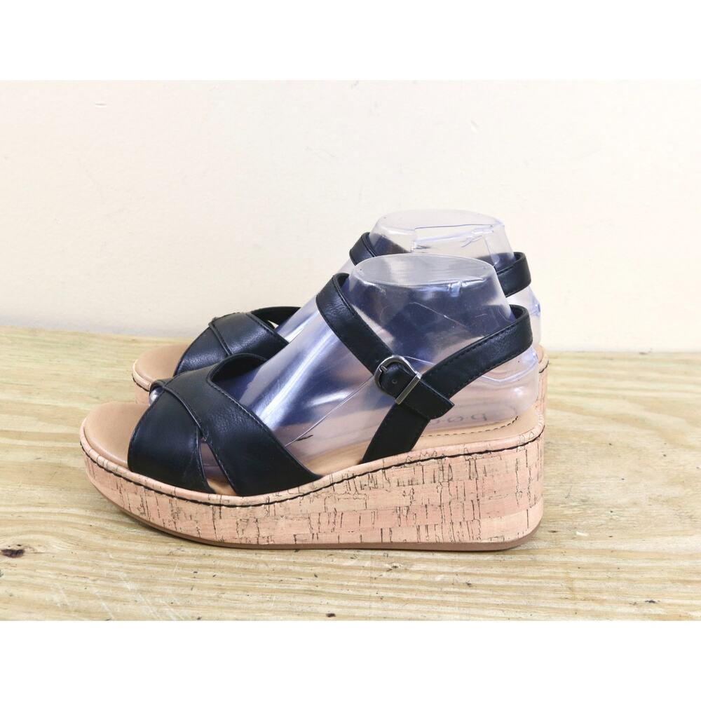 New BOC Born Concept Womens Sandals 8M Black Faux Leather Lessa Wedge Shoes